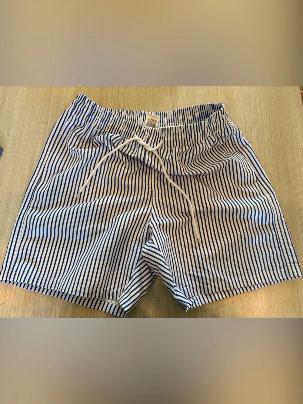 SHEIN Blue and White Striped Men’s Swim Trunks